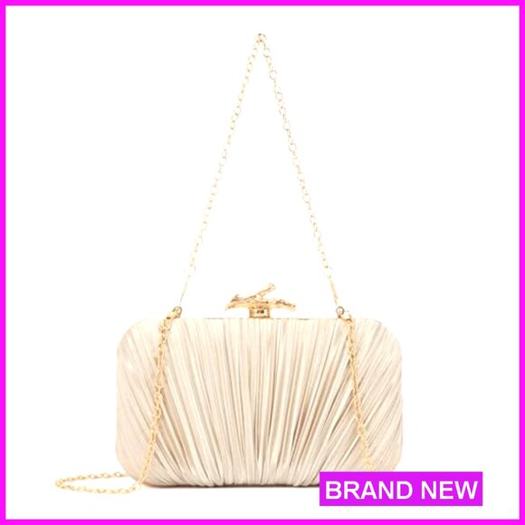 Pleated Clutch Evening Bag with Chain Strap Elegant Wedding Party Wear